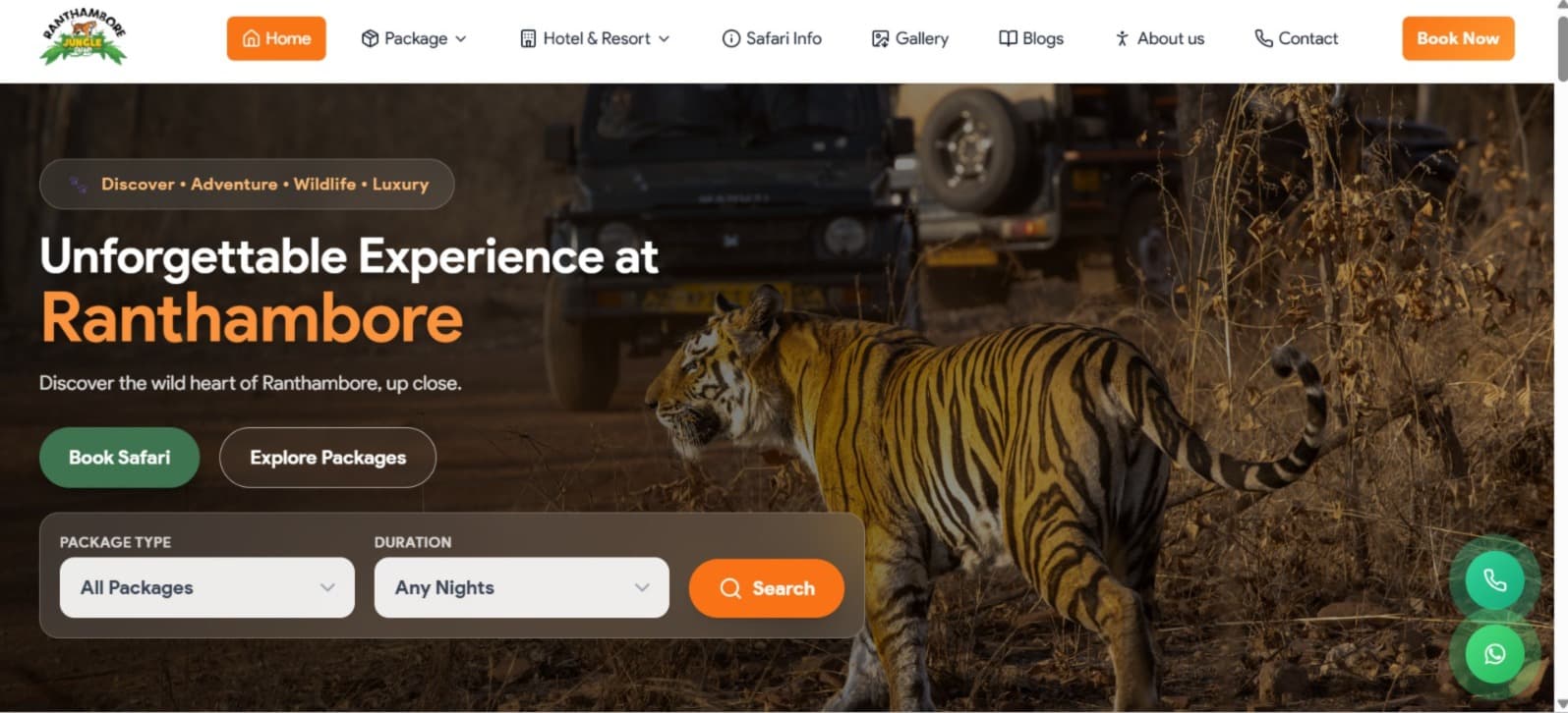 Ranthambore Jungle Safari website design – safari booking site