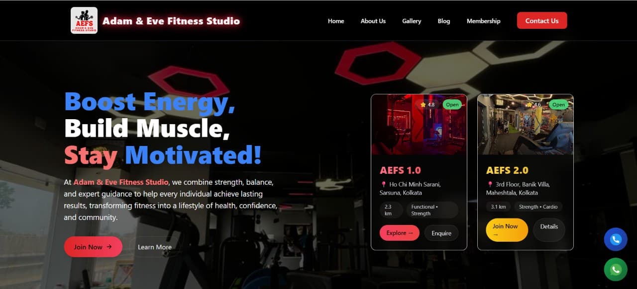 Adam & Eve Fitness Studio website preview